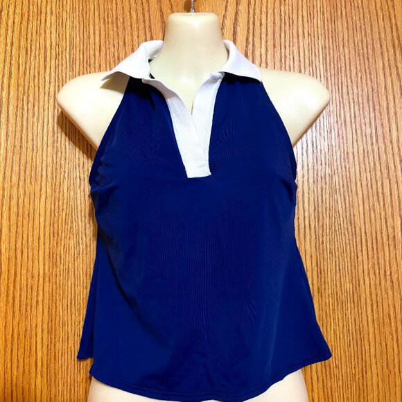 VTG Lands' End Beach Living Separates Sz. 6 NWT Collared Blue Swim Top - Picture 1 of 4